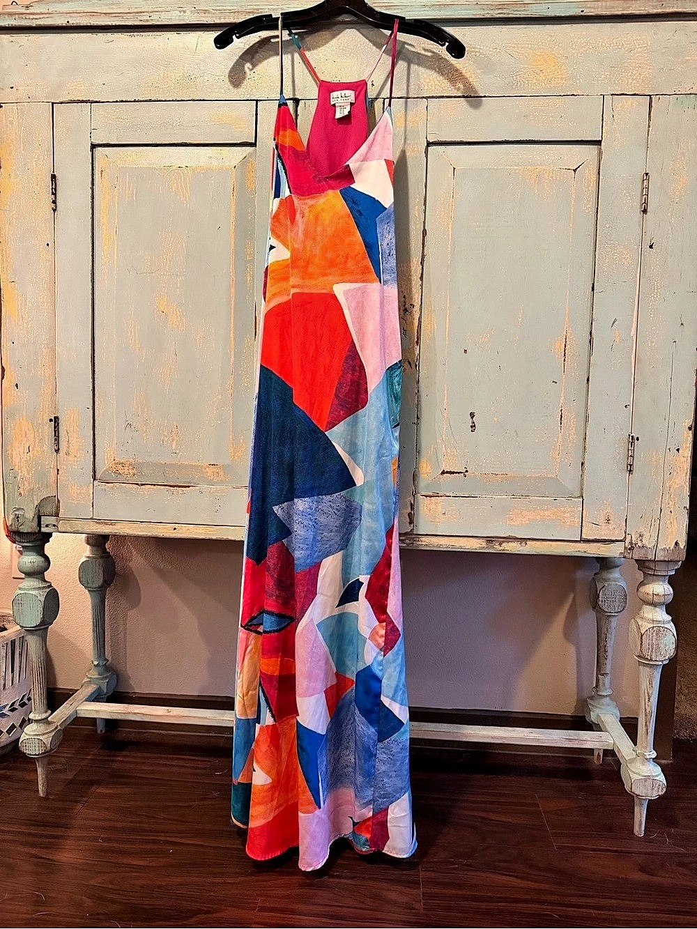 Nicole Miller Multi Color Sleeveless Abstract V-Neck Maxi Dress